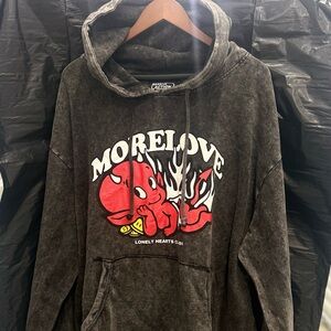 MoreLove Graphic Hoodie Sweater - Black with Red Print